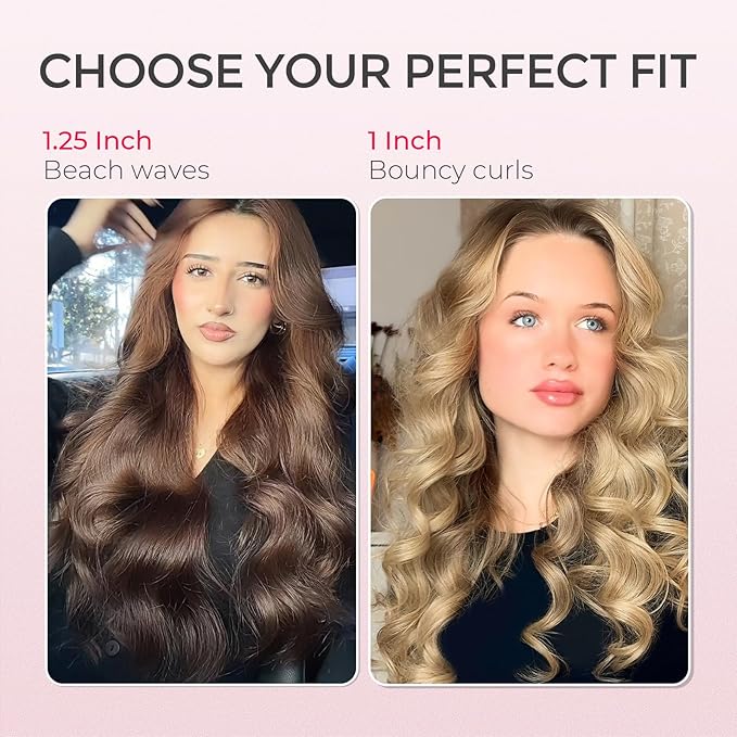 TYMO Automatic Rotating Curling Iron - TYMO CURLPRO Beach Waves Curling Wand, Portable Hair Curler, 500 Million Ionic, Dual Voltage & Lightweight for Travel, Ceramic Coating, 1 1/4 Inch, Pink