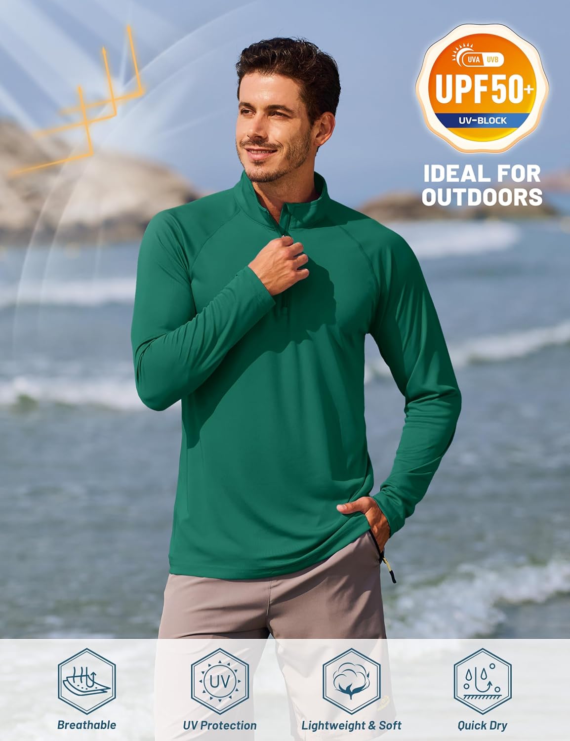 TACVASEN Men's Athletic Long Sleeve Shirts - UPF 50+ Sun Protection Pullover Zip | Outdoor Running T-Shirts