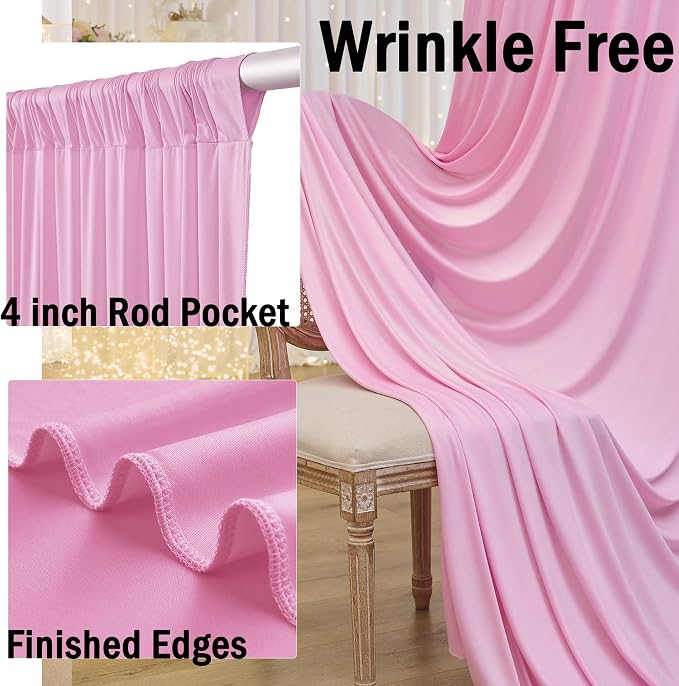50ft x 12ft Wrinkle Free Pink Backdrop Curtains