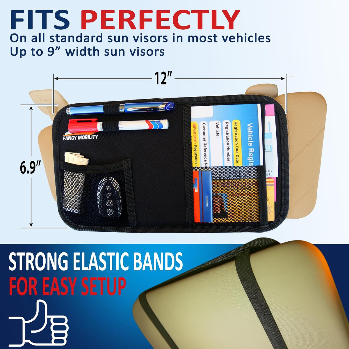 Car Sun Visor Organizer - Auto Accessories Document Holder - Car, Truck, SUV Registration & Insurance Storage Pouch - Road Trip Essentials Gift for Any Driver + 5Year Warranty (10 Pack)
