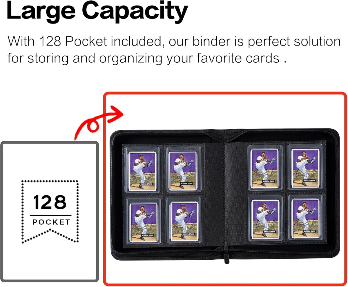 Top Loader Binder - 4 Pocket Design Holds 128 Trading Cards | Classic Purple, 3" x 4" Size