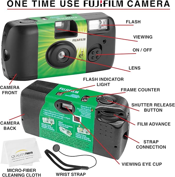 Fujifilm QuickSnap Flash 400 Disposable 35mm Camera Bonus Hand Strap + Quality