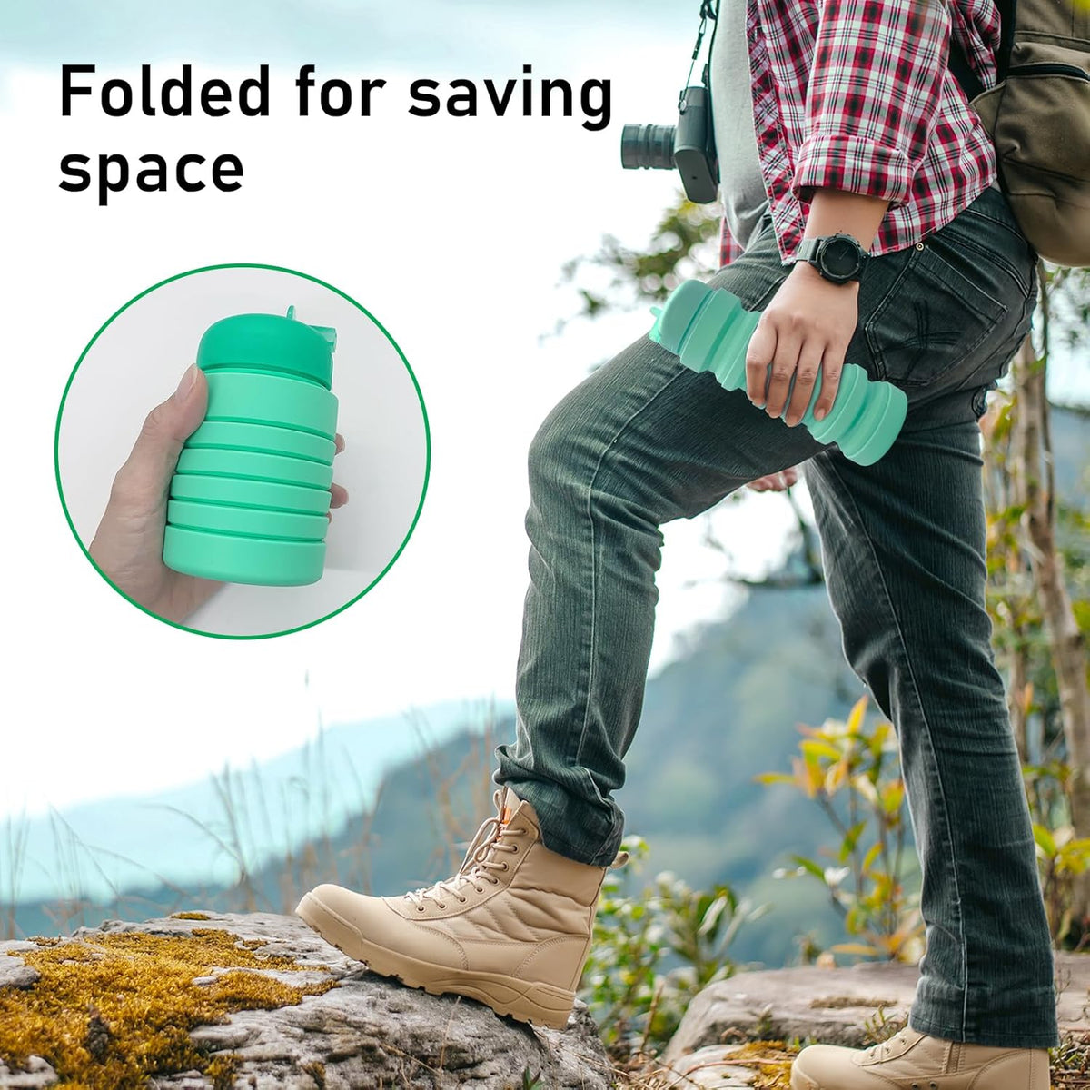 Skiennix Collapsible Water Bottle - 20oz Portable Silicone Leakproof Design for Travel & Outdoor Activities