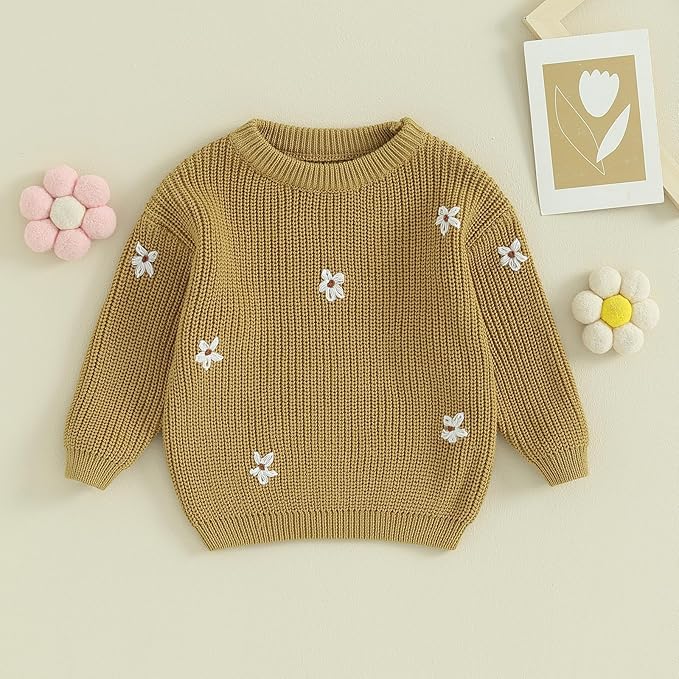 Mubineo Baby Girl Winter Clothes Cute Flower Sweater Crewneck Pullover Long Sleeve Knit Newborn Infant Sweaters