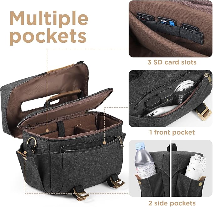 SMRITI Canvas DSLR Camera Bag Crossbody, Waterproof Messenger Camera Sling Bag