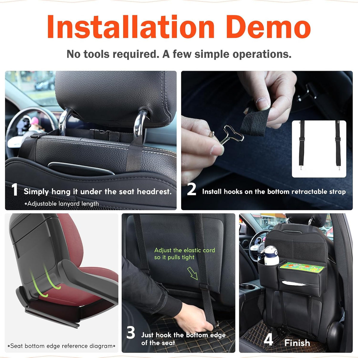 PU Leather Premium Car Headrest Back Seat Cup Holder, Multifunctional Seat Back Organizer with Tissue Holder Storage Pockets & Hooks (Black)