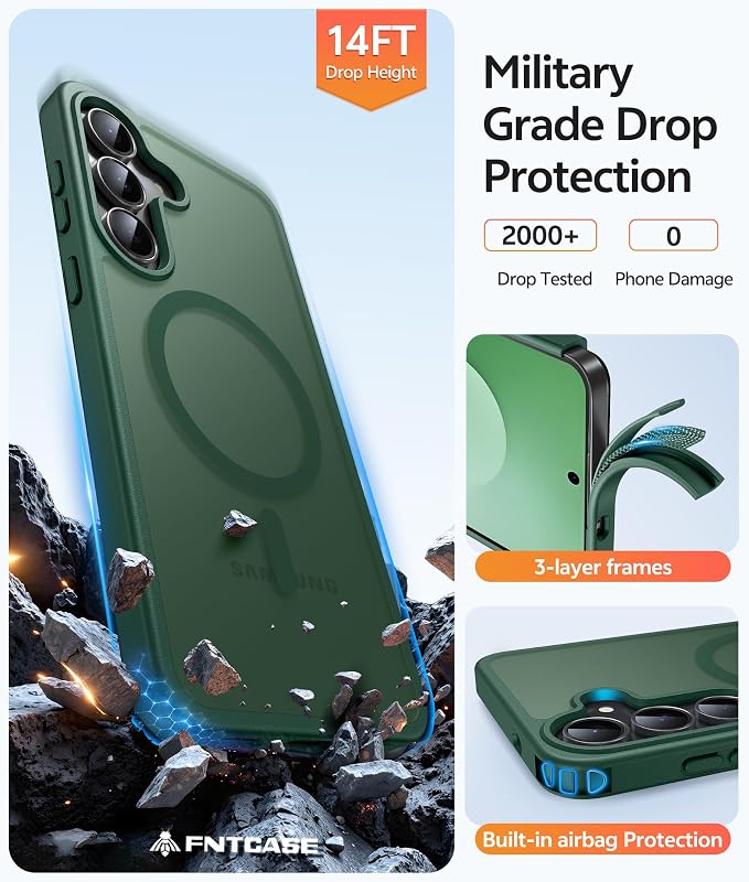 FNTCASE for Samsung Galaxy S25 FE Case: Magnetic Translucent Matte Military