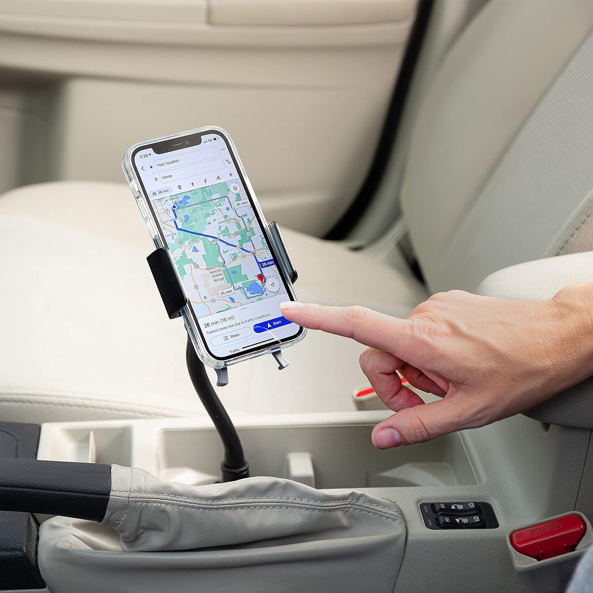 Nite IZE Squeeze Universal Cup Holder Mount - Universal Cell Phone Holder for Car Cup Holder - Sturdy Phone Accessories for Cars - Alternative to Car Vent or Dashboard Mount - Black
