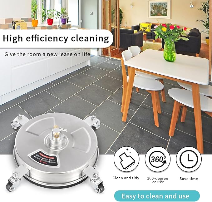 14" Pressure Washer Surface Cleaner with 4 Wheels - Stainless Steel Surface Cleaner for Pressure Washer Attachment for Concrete, Patio, Sidewalk, Deck and Driveways