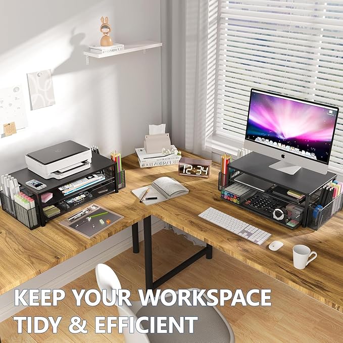 OPNICE Desk Organizer and Accessories, Dual Computer Monitor Stand Riser