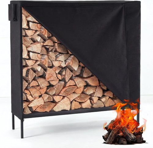 DUMOS Firewood Storage Rack - 4FT Heavy Duty Log Holder with Cover & Zipper | Indoor/Outdoor Use