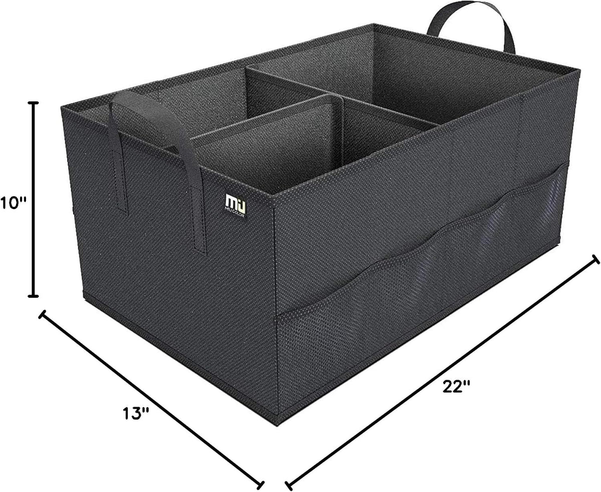 MIU COLOR Trunk Organizer for Car, Car Organizer, 8 Mesh Pockets Trunk Organizer for SUV, Non-Slip Bottom, Storage Organizer for Sedans, Van, Jeep, Grocery, 2 Compartments, Black 22"x13"x11"
