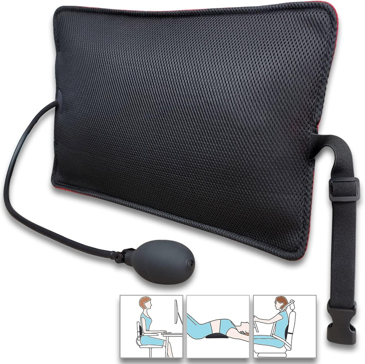 Inflatable Lumbar Support Pillow for Office Chair and Car Seat, Back Support Cushion with Air Pump for Reducing Lower Back Pain