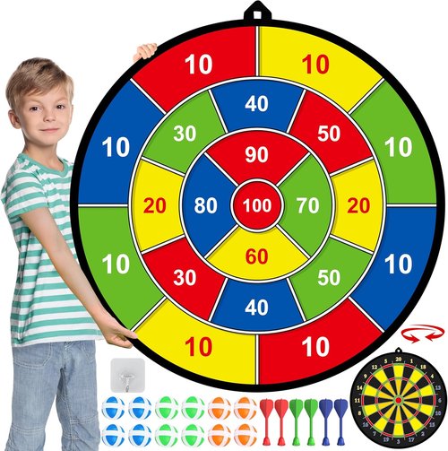Large Dart Board - Double-Sided Fun for Kids | Indoor/Outdoor Game with Sticky Balls & Darts