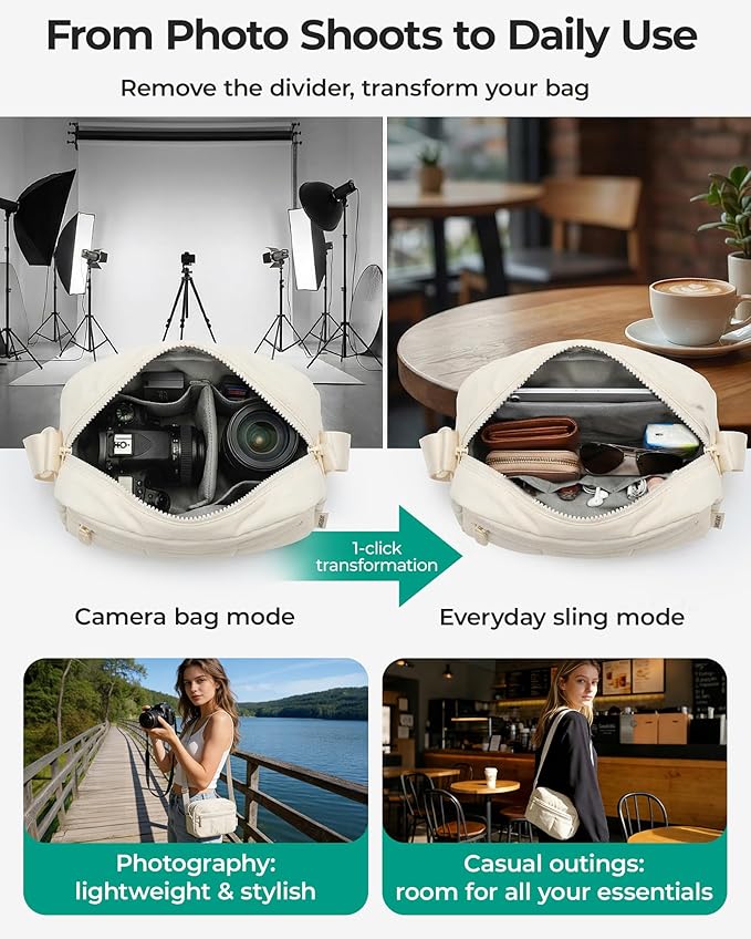 BAGSMART 2 in 1 Puffy Camera Sling Bag Small Camera Shoulder Bag