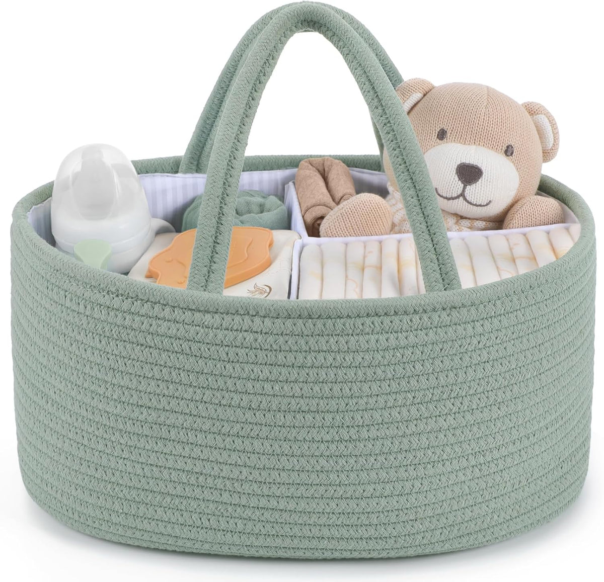 Maliton Diaper Caddy Organizer for Baby, Portable Diaper Storage Organizer for Changing Table and Car, Cotton Rope Nursery Storage Bin Basket for Baby Shower, Newborn Essentials Must Haves - Green