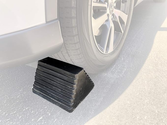 MaxxHaul Rubber Wheel Chock, Large 10" x 8" x 6" Heavy Duty Tire Stop with Non Slip All Weather Grip, Oil Resistant Rubber Block with Steel Eyebolt for Vehicle and Trailer Safety (80681) (Pack of 5)