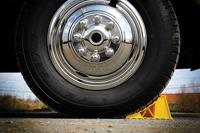 Camco Standard Wheel Chock for Trailers&RVs-Heavy Duty Trailer Wheel Chock Constructed of Durable Plastic w/UV inhibitors-for Use w/Tires Up to 26-inches-Re-Hitch in Confidence-44412,(Pack of 6)