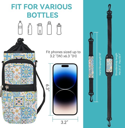 Icolor Water Bottle Carrier Bag - Insulated Neoprene Crossbody Holder with Phone Pocket | 25/32/40 oz