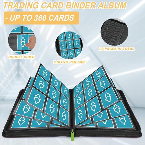 GERMUN Trading Card Binder - 9 Pocket Premium Card Holder for 360 Cards | Double-Sided Album (Grass Green)