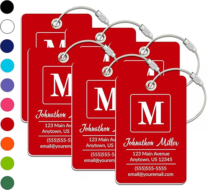 Personalized Luggage Tag | 6 Pack | Custom Luggage Tags for Suitcases | Kids Backpack Tag | 10 Color Options & Choose Font, Font Color