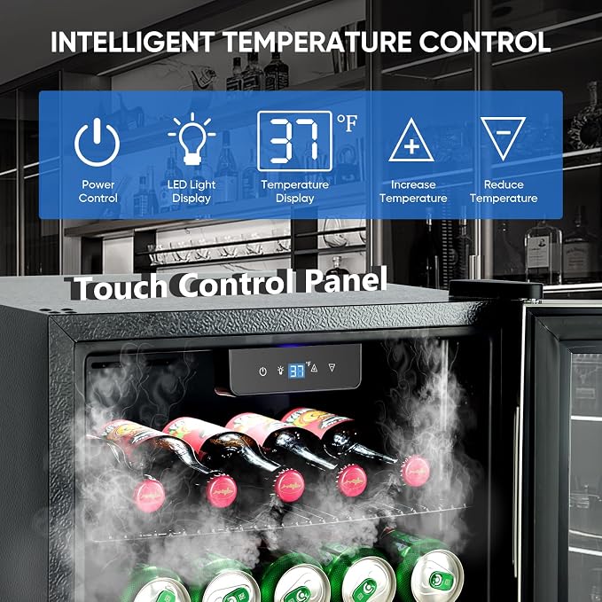 3.2 Cu.Ft Beverage Refrigerator, 130 Can Mini Fridge with Glass Door & Digital Temperature Control, Compressor Cooling Freestanding Cooler for Soda, Beer, Wine, Home, Office & Bar - Black