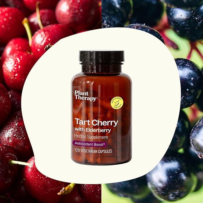 Plant Therapy Tart Cherry with Elderberry Herbal Supplement Capsules and Rest & Restore Magnesium Powder
