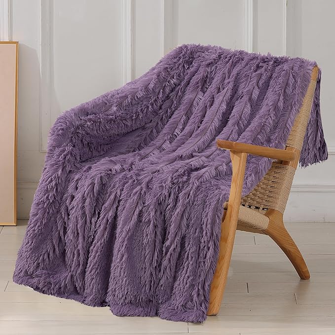 Tuddrom Decorative Extra Soft Fuzzy Faux Fur Throw Blanket 50" x 60", Solid