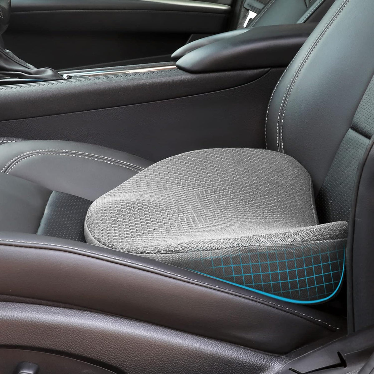 2 in 1 Car Seat Cushion Lumbar Pillow - Comfort Memory Foam Seat Cushion for Driving, Office - Sciatica-Back Pain Relief, Car Cushion for Car, Truck, Office, Wheelchair (Grey)