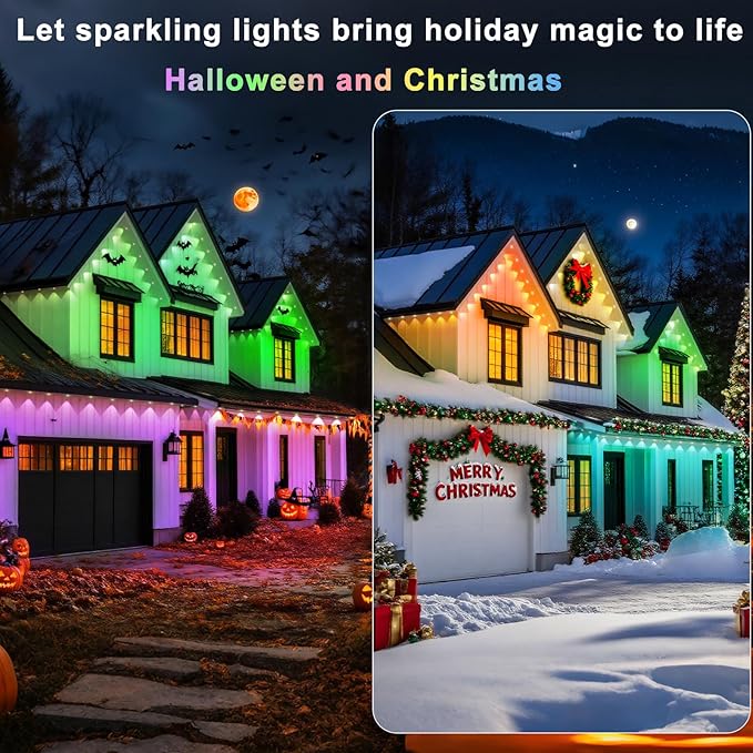 300FT Permanent Outdoor Lights, Smart RGB Eaves Lights with App/Remote Control, LED IP67 Waterproof Outdoor Lighting for Halloween Christmas Holidays Daily Party House Roof Lighting