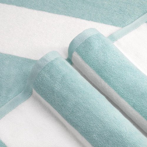 CLOWOOD Plush Oversized Beach Towel - Thick Cotton Aqua Striped 40 x 70 Inch for Pool & Cabana Use