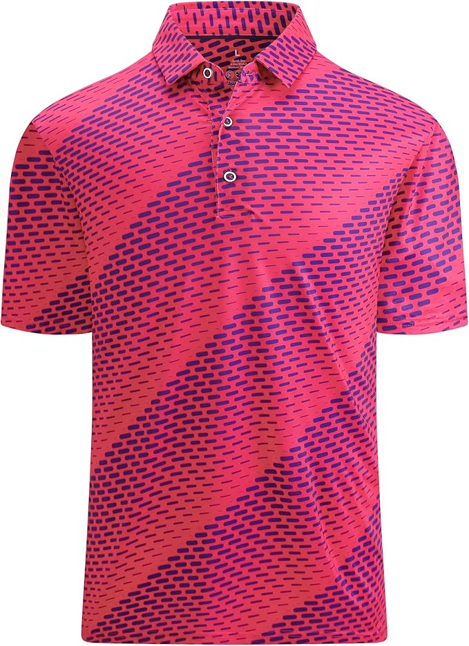 Esabel.C Golf Shirts for Men Dry Fit Performance Short Sleeve Print Moisture Wicking Collared Shirt