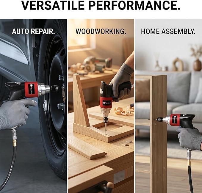 LE LEMATEC Professional Air Impact Driver - 13000 RPM Pneumatic Wrench with Twin Hammer, 40 ft-lb Torque, 1/4" NPT Compact Gun for Automotive, Furniture & Woodworking (LE-ID413)