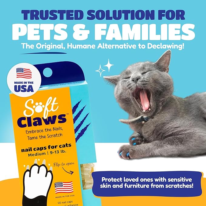 Soft Claws Cat Nail Caps for Medium Cats – (40 Caps, Red) - Made in USA - Veterinarian-Developed | Protects Furniture & Skin - Easy to Apply, Long-Lasting Anti-Scratch Soft Cat Claw Covers.