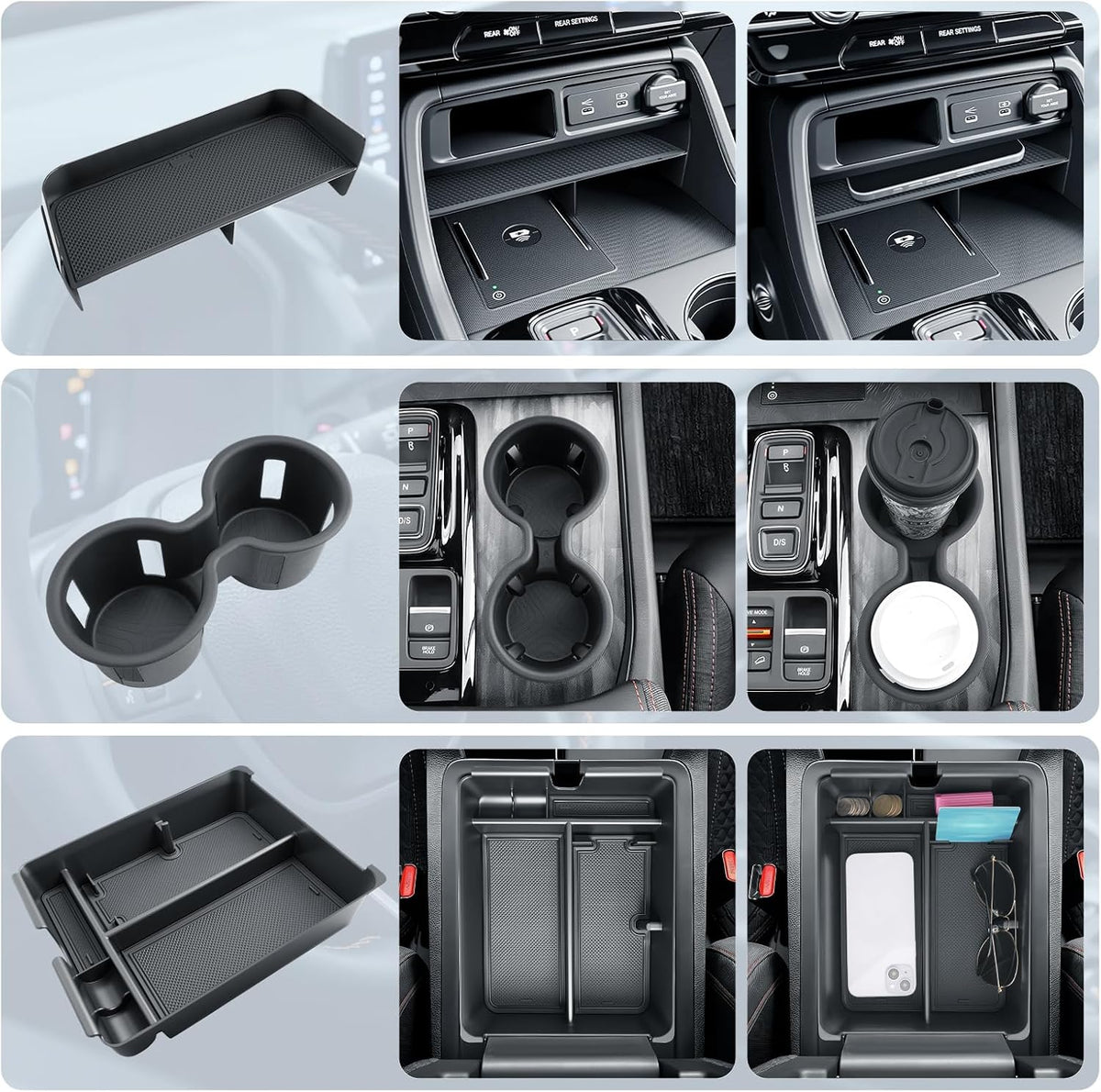 BIBIBO for 2026 Honda Passport Accessories Console Organizer 2026 Honda Passport Center Console Organizer+Cup Holder +Console Armrest Box Organizer Tray 2026 Passport Console Insert Organizer-3Packs