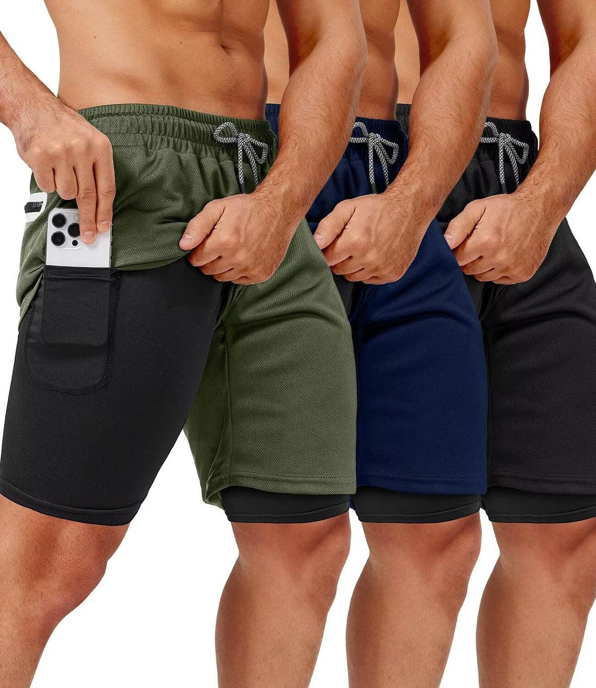 OCYMA Men's 2-in-1 Gym Shorts - 7-Inch Workout Shorts with Pockets & Towel Loop