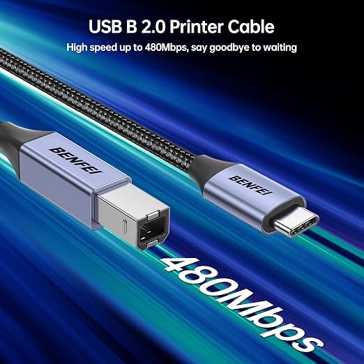 BENFEI USB B to USB C Printer Cable 6.6ft, Nylon Braided, Premium Aluminium