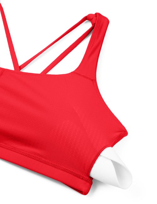 CRZ YOGA Women's Light Support Strappy Sports Bra - Low Cut Wirefree Padded Yoga Cami Criss Cross Back Deep Red Small