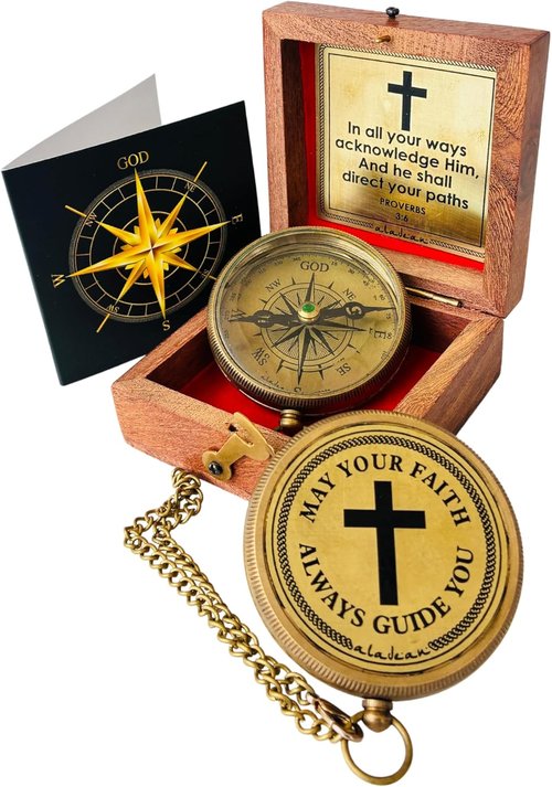 God's Faith Compass - Engraved Christian Compass Gift for Men & Women | Perfect for Baptism & Confirmation