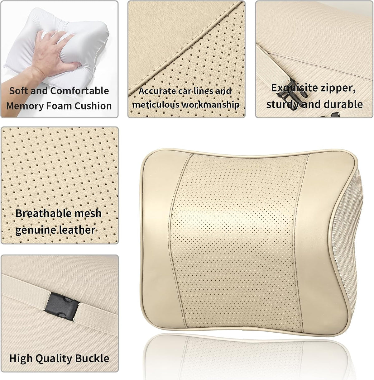 Genuine Leather Car Neck Pillow 2-Pack for Tesla Model 3/Y/X, Lexus, BMW – Breathable All-Season Cervical Support