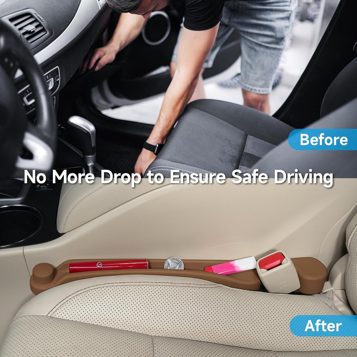 Givifive Car Seat Gap Filler Organizer 2Pack Soft Foam 3IN1 Multifunctional