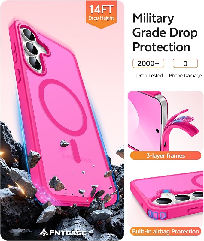 FNTCASE for Samsung Galaxy S25 FE Case: Magnetic Translucent Matte Military