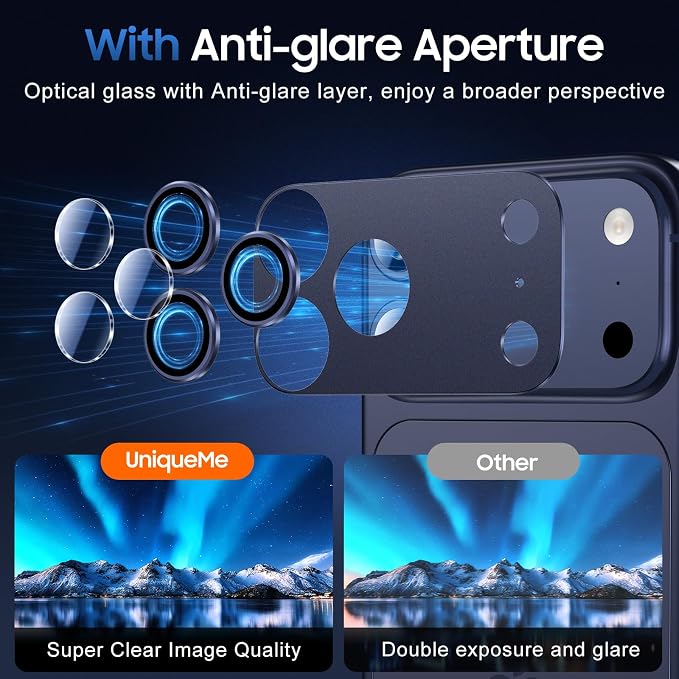 UniqueMe for 3 Pack iPhone 17 Pro Camera Lens Protector