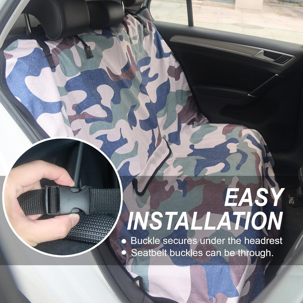 Sweat Towel Car Seat Cover Protector Front Seats for Gym Workout, Running, Swimming, Beach and Hiking, Waterproof Universal Seat Cover for Car, Trucks, Van & SUV (1, Camouflage, Rear Seat)