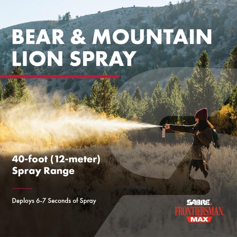 Sabre Frontiersman MAX Bear Spray – 40 ft Range, Maximum Strength, The Only EPA-Registered Spray for Bears & Mountain Lions, 7.9 oz, Glow Safety Clip, Outdoor Hiking & Camping Protection