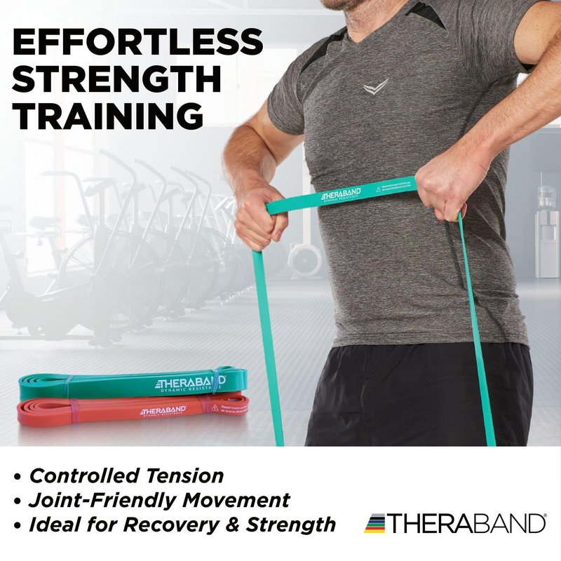 THERABAND High Resistance Bands, Set of 2 Elastic Super Bands for Improving Flexibility, Injury Rehab, & Full Body Workouts, Heavy Duty Stretch Bands for Lifting, 1 Light & 1 Medium Band, Multi