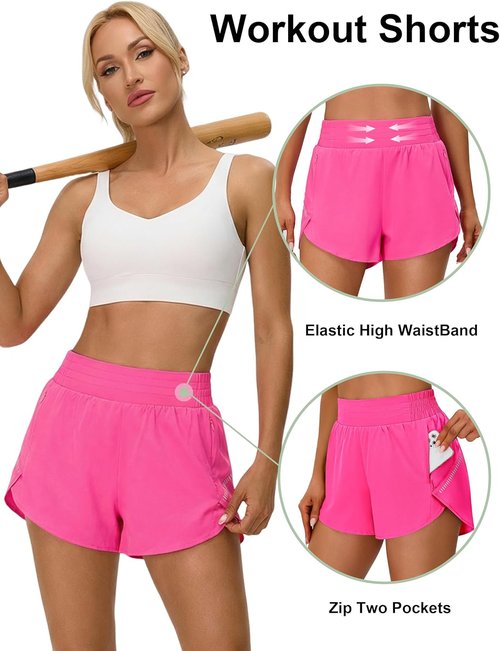 BMJL Womens Workout Gym Shorts Athletic Yoga High Waisted 2 in 1 Sporty Dolphin Running Shorts with Zip Pocket 2.5"