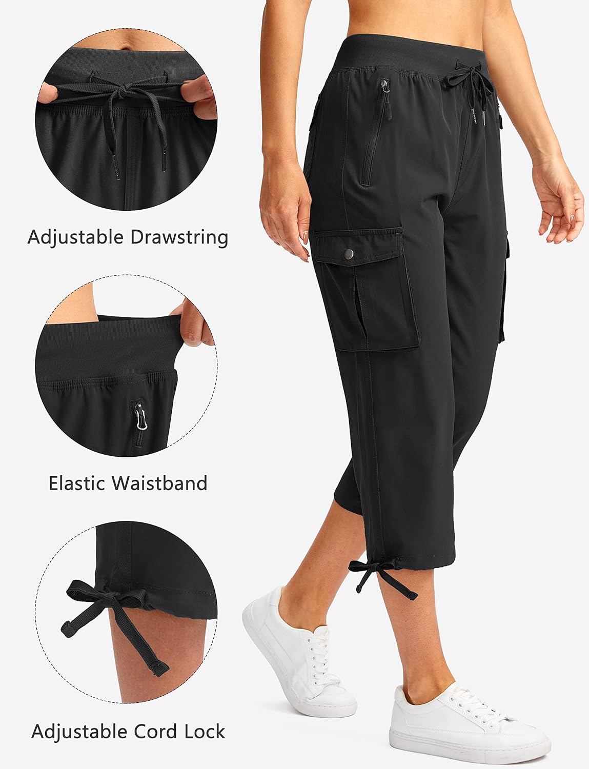 Soothfeel Women's Cargo Capris Pants - Lightweight Quick-Dry Travel & Hiking with 6 Pockets