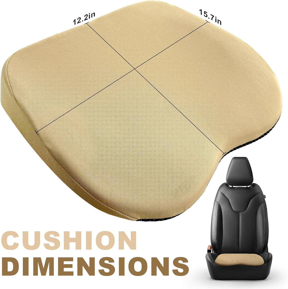2 in 1 Wedge Car Cushion for Driving, 3 Inch Soft Memory Foam Driver Seat Pad for Lumbar Support, Breathable Low Back Support Pillow Enhances Driving Comfort, Car Accessories (Beige)