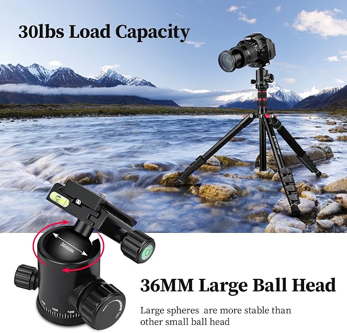 81" Professional Tripod for Camera & Phone -Tall, Compact Travel Tripod Stand